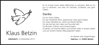 Anzeige von Klaus Betzin von MGO