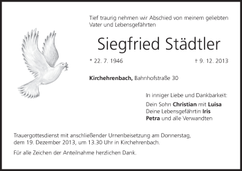 Anzeige von Siegfried Städtler von MGO