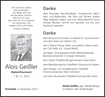 Anzeige von Alois Geißler von MGO