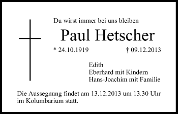 Anzeige von Paul Hetscher von MGO