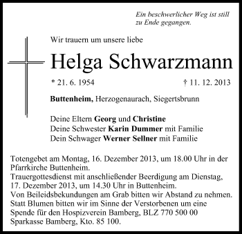 Anzeige von Helga Schwarzmann von MGO