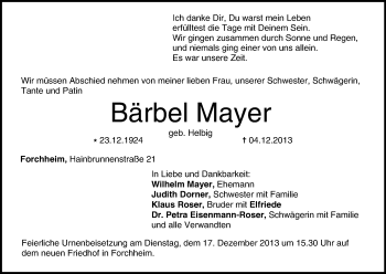 Anzeige von Bärbel Mayer von MGO