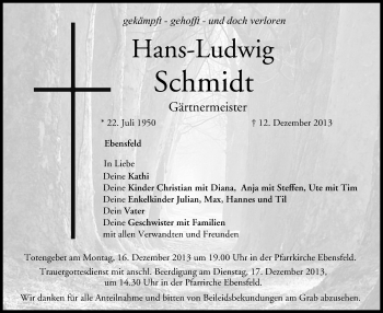 Anzeige von Hans-Ludwig Schmidt von MGO