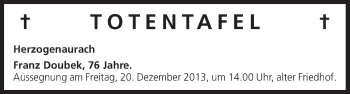 Anzeige von Totentafel vom 17.12.2013 von MGO