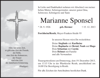 Anzeige von Marianne Sponsel von MGO