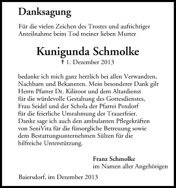 Anzeige von Kunigunda Schmolke von MGO