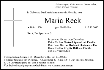 Anzeige von Maria Reck von MGO