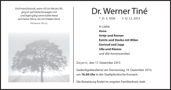 Anzeige von Werner  Tiné von MGO