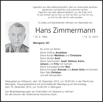 Anzeige von Hans Zimmermann von MGO