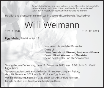 Anzeige von Willi Weimann von MGO
