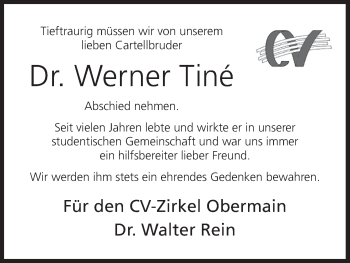 Anzeige von Werner Tiné von MGO