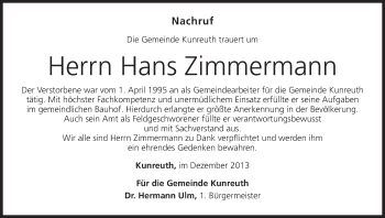Anzeige von Hans Zimmermann von MGO