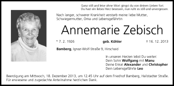 Anzeige von Annemarie Zebisch von MGO