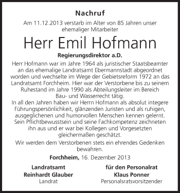 Anzeige von Emil Hofmann von MGO