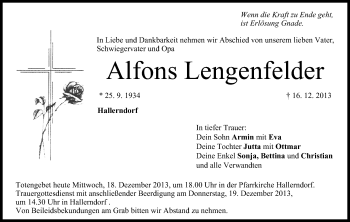 Anzeige von Alfons Lengenfelder von MGO