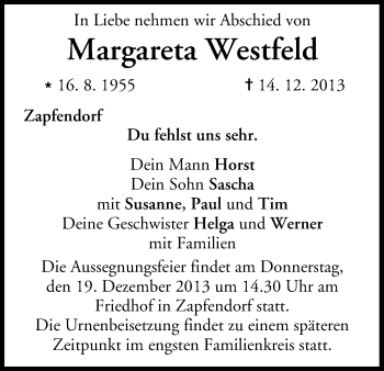 Anzeige von Margareta Westfeld von MGO