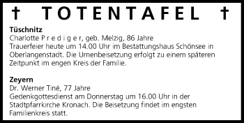 Anzeige von Totentafel vom 18.12.2013 von MGO