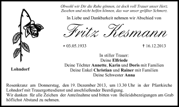 Anzeige von Fritz Kesmann von MGO