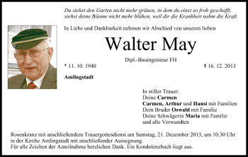 Anzeige von Walter May von MGO