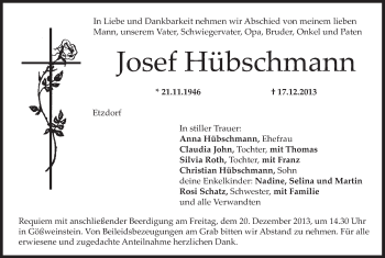 Anzeige von Josef Hübschmann von MGO