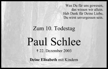 Anzeige von Paul Schlee von MGO