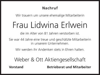 Anzeige von Lidwina Erlwein von MGO