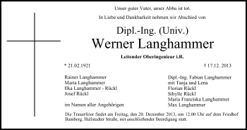 Anzeige von Werner Langhammer von MGO
