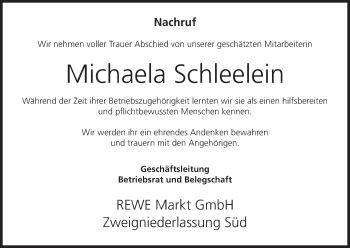 Anzeige von Michaela Schleelein von MGO