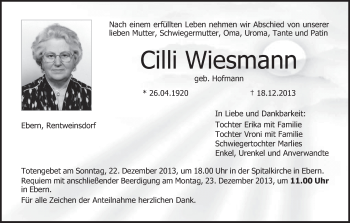 Anzeige von Cilli Wiesmann von MGO