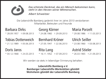 Anzeige von Gedenken Lebenshilfe Bamberg e.V. von MGO