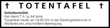 Anzeige von Totentafel vom 21.12.2013 von MGO