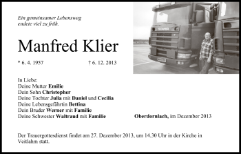 Anzeige von Manfred Klier von MGO