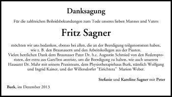 Anzeige von Fritz Sagner von MGO