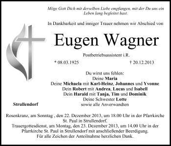 Anzeige von Eugen Wagner von MGO