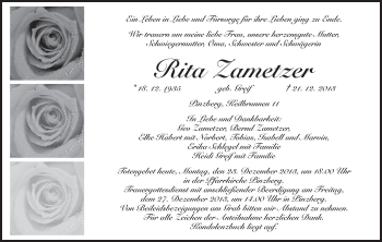 Anzeige von Rita Zametzer von MGO