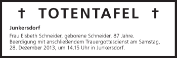 Anzeige von Totentafel vom 28.12.2013 von MGO