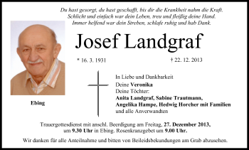 Anzeige von Josef Landgraf von MGO