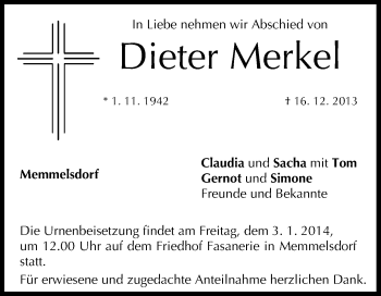 Anzeige von Dieter Merkel von MGO