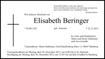 Anzeige von Elisabeth Beringer von MGO