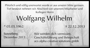 Anzeige von Wolfgang Wilhelm von MGO