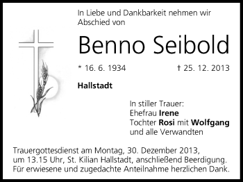 Anzeige von Benno Seibold von MGO