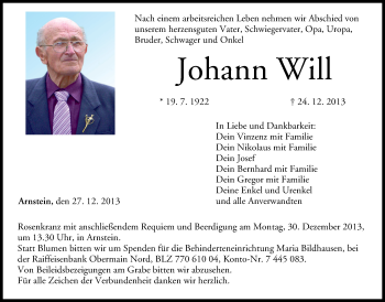 Anzeige von Johann Will von MGO