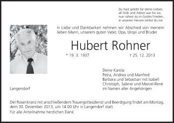 Anzeige von Hubert Rohner von MGO
