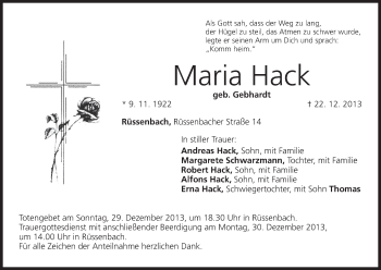 Anzeige von Maria Hack von MGO