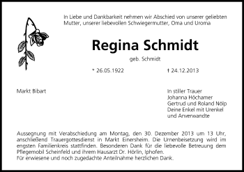 Anzeige von Regina Schmidt von MGO
