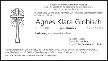Anzeige von Agnes Klara Globisch von MGO