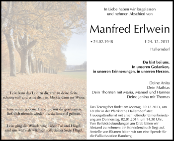Anzeige von Manfred Erlwein von MGO