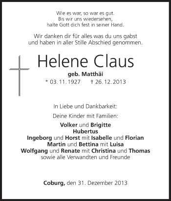 Anzeige von Helene Claus von MGO