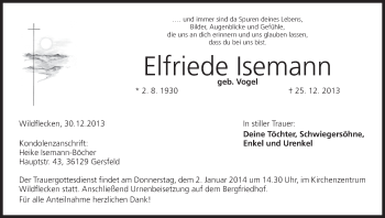 Anzeige von Elfriede Isemann von MGO