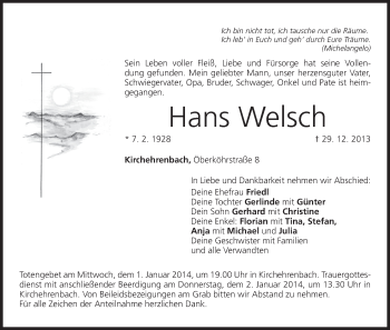 Anzeige von Hans Welsch von MGO